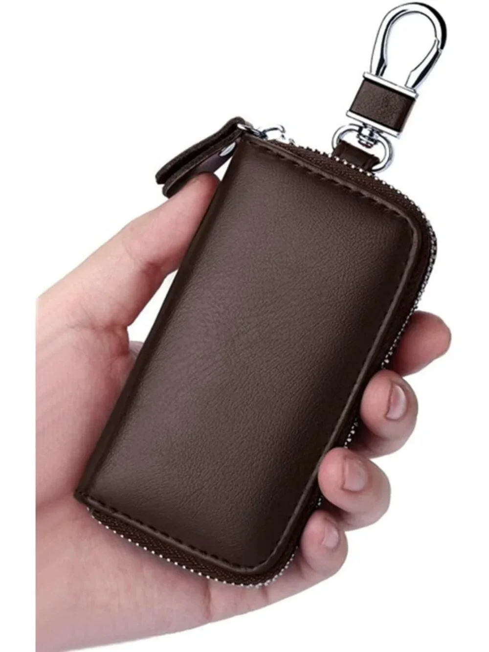 Premium Leather Unisex Key Holder Wallet with 6 Hooks & Zipper Closure